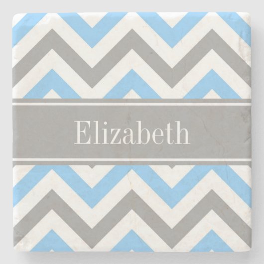 Sky Blue Dk Gray Welch LG Zickzack Graue Bezeichnu Steinuntersetzer (Vorderseite)