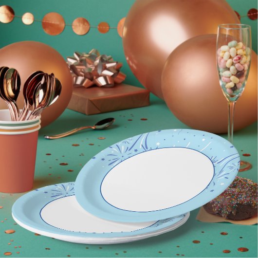Sky Blue Edge mit Minimalistischem Fireworks-Desig Pappteller (Multi)