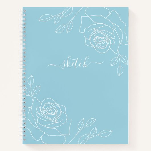 Sky Blue Elegant Floral Sketchbook Notizblock (Vorderseite)