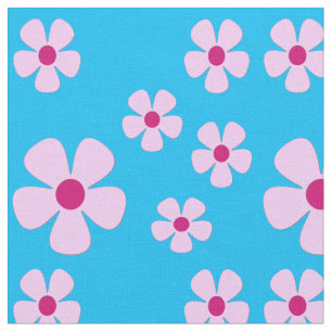 Sky Blue Fabric mit rosa Blume Stoff