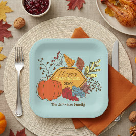 Sky Blue Fall Foliage Pumpkin Erntedank Dinner Pappteller