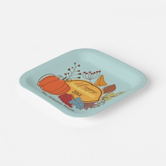 Sky Blue Fall Foliage Pumpkin Erntedank Dinner Pappteller (Gewinkelt)
