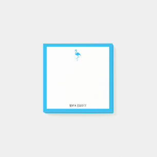 Sky Blue Flamingo und Border on White mit Name Post-it Klebezettel
