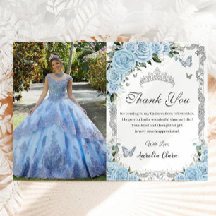 Sky Blue Floral 16 . Geburtstag Quinceñera Picture Dankeskarte