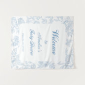 Sky Blue Floral Border Baby Dusche Willkommen Wandteppich (Vorderseite (Horizontal))