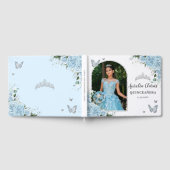 Sky Blue Floral Butterfells Quinceañera Foto Gästebuch (Voll)