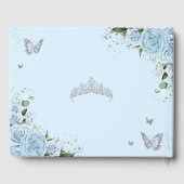 Sky Blue Floral Butterfells Quinceañera Foto Gästebuch (Rückseite)