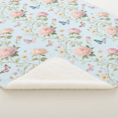 Sky Blue Floral Butterfly Blanket Sherpadecke (3/4)