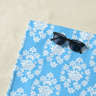 Sky Blue Floral Damask Strandtuch