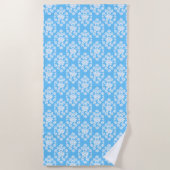 Sky Blue Floral Damask Strandtuch (Vorderseite)