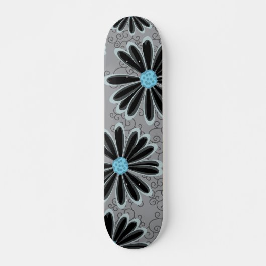 Sky Blue Floral Dotal Stamm Daisy Tattoo Muster Skateboard (Vorne)