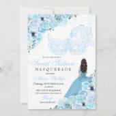Sky Blue Floral Masquerade Sweet 16 Einladung (Vorderseite)