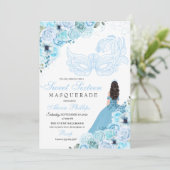 Sky Blue Floral Masquerade Sweet 16 Einladung (Stehend Vorderseite)