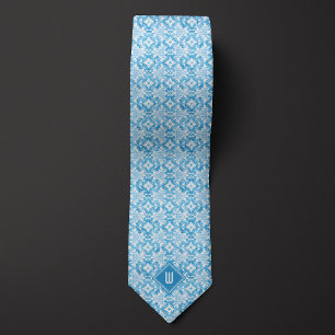 Sky Blue Floral Monogram Krawatte