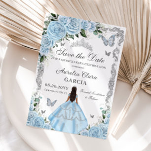 Sky Blue Floral Princess Gown Sweet 16 QUINCEAÑERA Save The Date