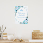 Sky Blue Floral Quinceanera Begrüßungszeichen Poster (Küche)