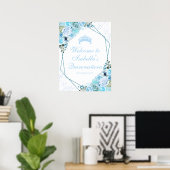 Sky Blue Floral Quinceanera Begrüßungszeichen Poster (Heimbüro)