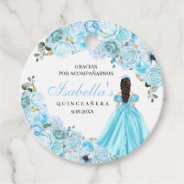 Sky Blue Floral Quinceanera Circle Favor Tags Geschenkanhänger
