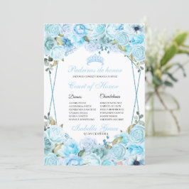 Sky Blue Floral Quinceanera Court of Honor Einladung