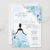 Sky Blue Floral Quinceanera Geburtstag Einladung (Vorderseite)