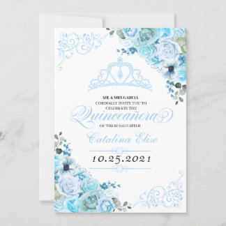 Sky Blue Floral Quinceanera Geburtstag Einladung