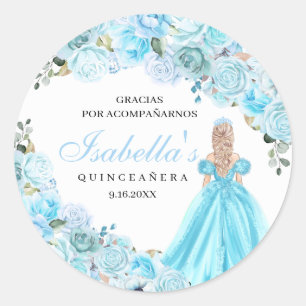 Sky Blue Floral Quinceanera Round Stickers