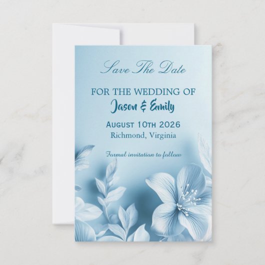 Sky Blue Floral Save The Date Card (Vorderseite)