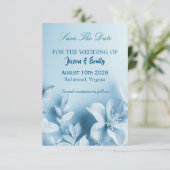 Sky Blue Floral Save The Date Card (Stehend Vorderseite)