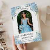 Sky Blue Floral Silver Quinceñera Orden der Ereign Programm
