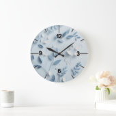 Sky Blue Floral Wall Clock Design Große Wanduhr (Zuhause)