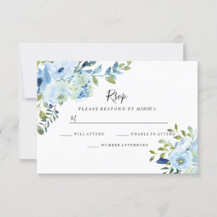 Sky Blue Floral Watercolor Hochzeitsstimmung Verlo RSVP Karte