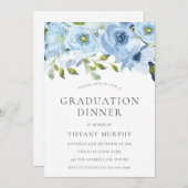Sky Blue Flowers Abschluss Dinner Party Einladung (Vorne/Hinten)