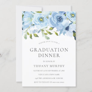 Sky Blue Flowers Abschluss Dinner Party Einladung