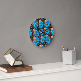 Sky Blue Flowers Muster Runde Wanduhr