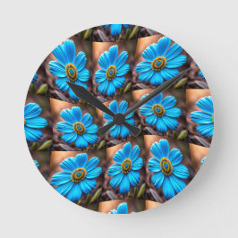 Sky Blue Flowers Muster Runde Wanduhr