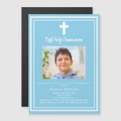 Sky blue Foto boy First Holy Communion Magneteinladung (Vorne/Hinten)