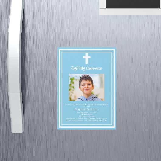 Sky blue Foto boy First Holy Communion Magneteinladung