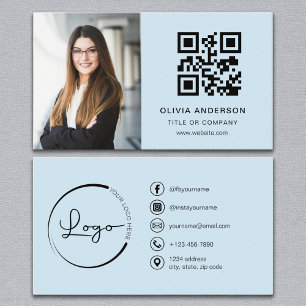 Sky Blue Foto White QR Code Social Media Visitenkarte