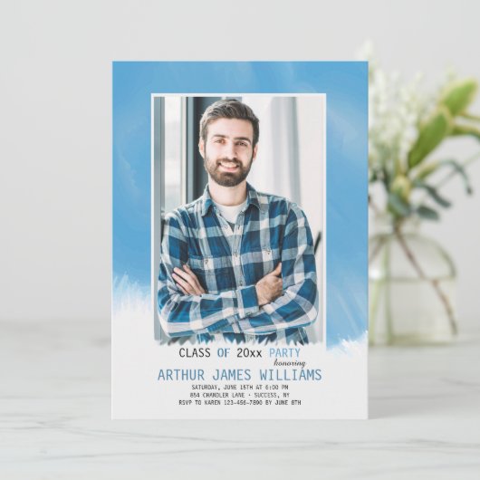 Sky Blue Frame Abschluss Einladung (Stehend Vorderseite)