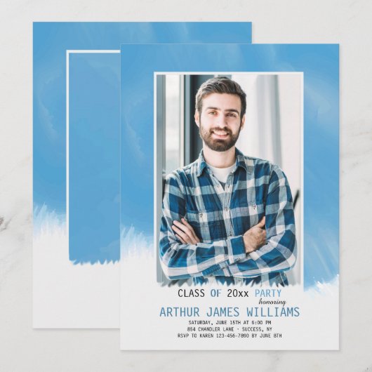 Sky Blue Frame Abschluss Einladung (Vorne/Hinten)