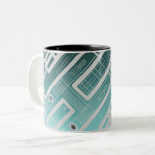 Sky Blue Geometric Circuit Board Zweifarbige Tasse (Vorderseite Links)