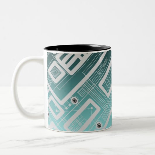 Sky Blue Geometric Circuit Board Zweifarbige Tasse (Links)