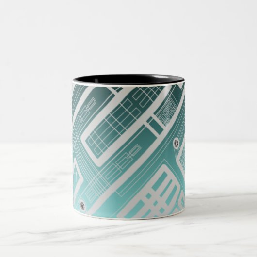 Sky Blue Geometric Circuit Board Zweifarbige Tasse (Mittel)