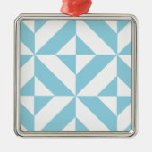 Sky Blue Geometric Deko Cube Pattern Silbernes Ornament (Vorne)