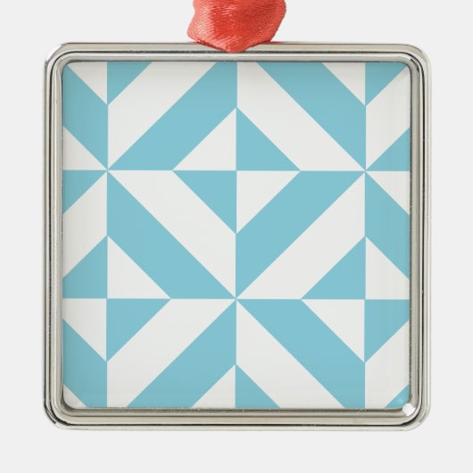 Sky Blue Geometric Deko Cube Pattern Silbernes Ornament (Vorne)