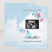 Sky blue & gerahmt Baby Ultraschall Foto Ankündigung (Vorne/Hinten)