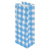 Sky Blue Gingham Geschenktüte Für Weinflaschen (Rückseite Schrägansicht)