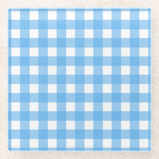 Sky Blue Gingham Glasuntersetzer (Vorderseite)