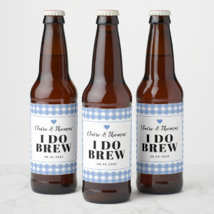 Sky Blue Gingham I Do Brew Wedding Party Bierflaschenetikett