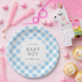 Sky Blue Gingham Kariert Sweet Baby Boy Pappteller (Party)